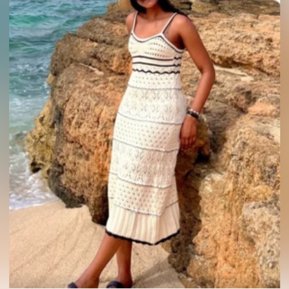 Zara | Cream and Black Crochet Midi Dress